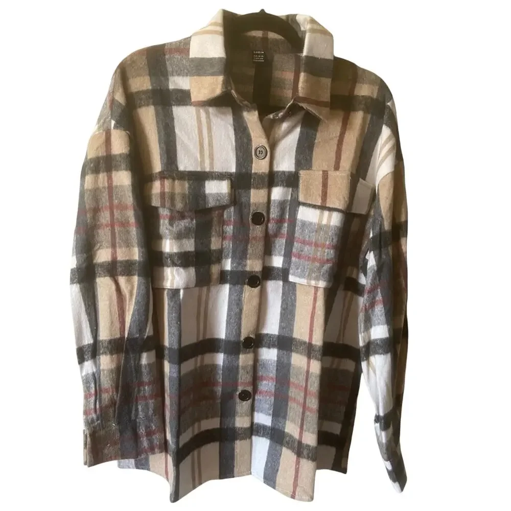 Just in-time for fall weather! SHEIN plaid in browns, red & black. NWOT - Picture 1 of 2